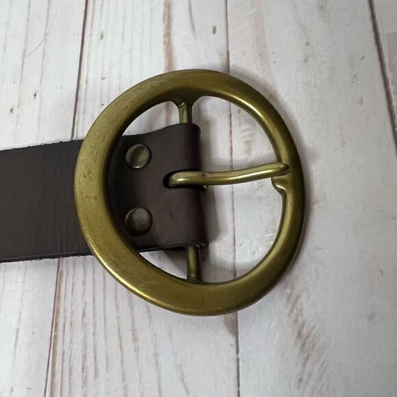 GAP Brown Leather Braided Belt Large Brass Round Buckle - Picture 8 of 9